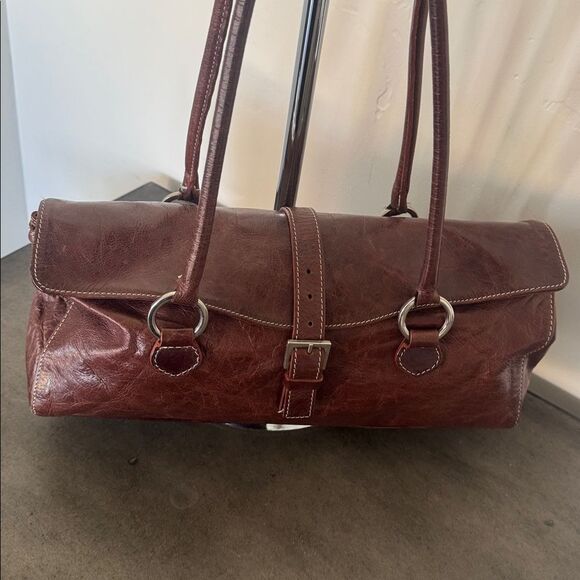 VINTAGE Helen Welsh Brown Leather Shoulder Handbag Silver-Tone Casual Baguette - Picture 10 of 12